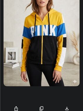 PINK Victoria's Secret Yellow Blue Black Colorblock Zip Hoodie